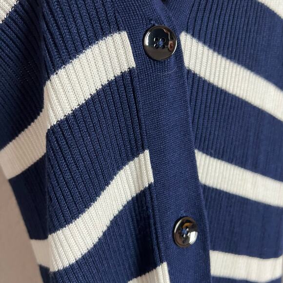 L’Agence Korin Blue White Striped Ribbed Button Front Cardigan Oversized Sweater - Picture 7 of 9